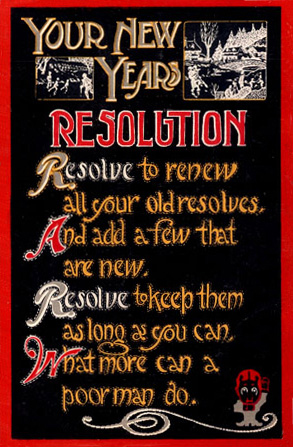 English: New Year's Resolutions postcard
